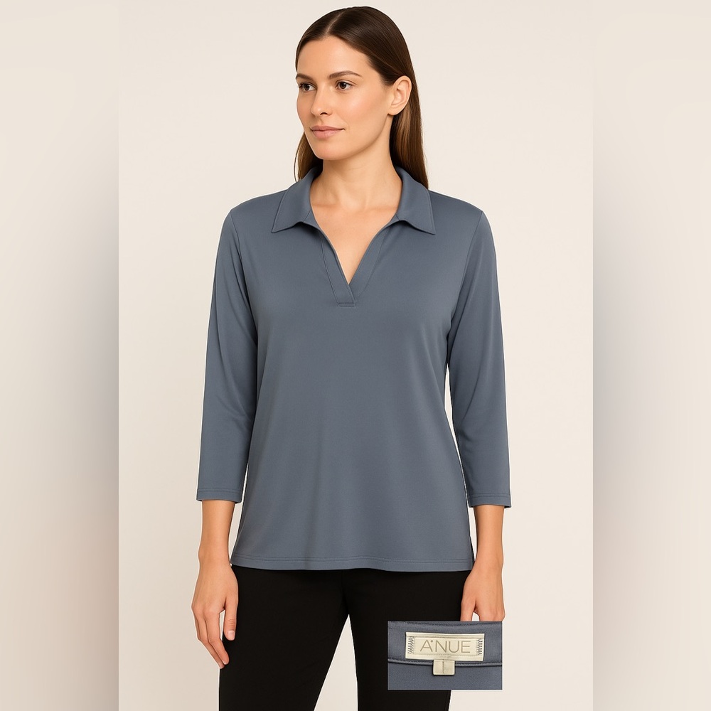A'nue Miami slate blue split neck size large 3/4 sleeves top
